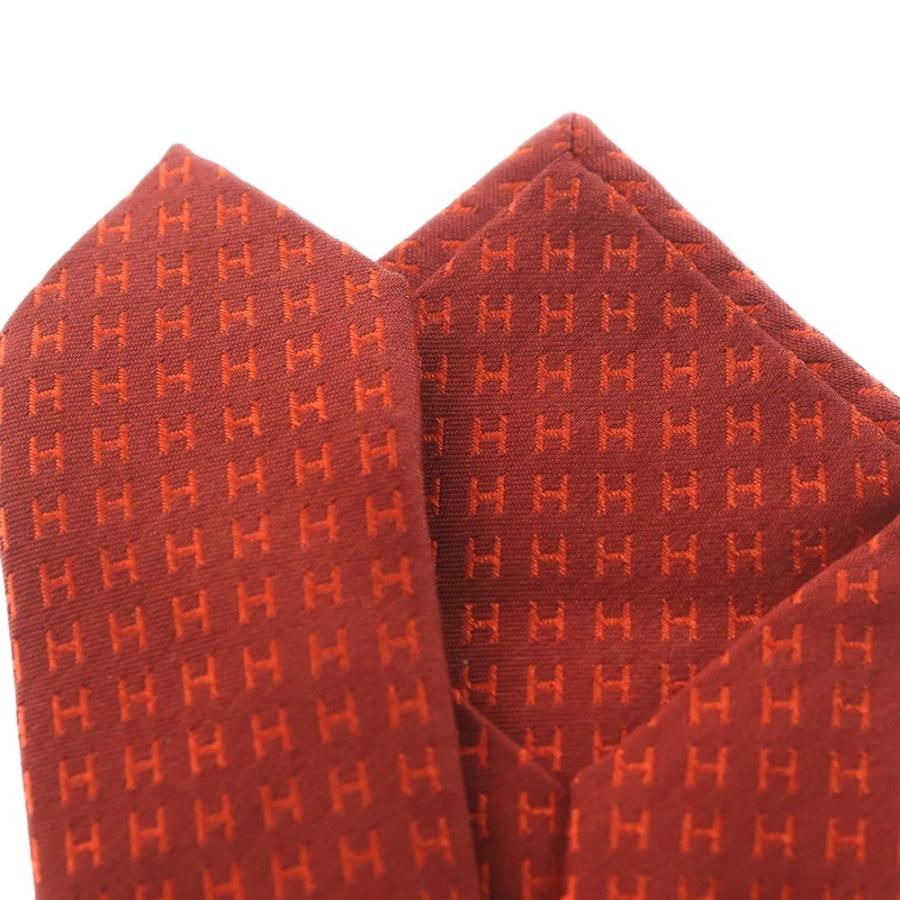 美品 HERMES エルメス H柄 総ロゴ ネクタイ オレンジ HERMES（エルメス） 総柄 Hロゴ ネクタイ シルク オレンジ : BRING