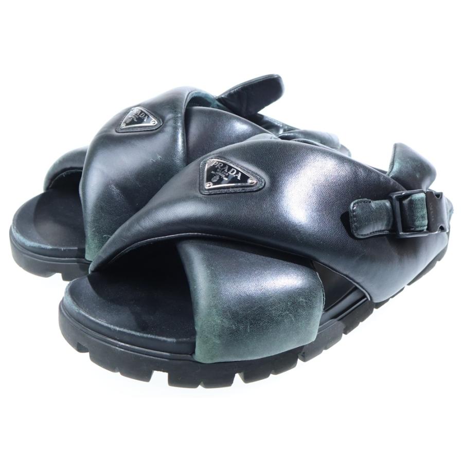 【大人気】PRADA トングサンダル 三角ロゴ トライアングルプレート 本革 PRADA（プラダ） パデッド ナッパレザー トライアングルロゴ 三角