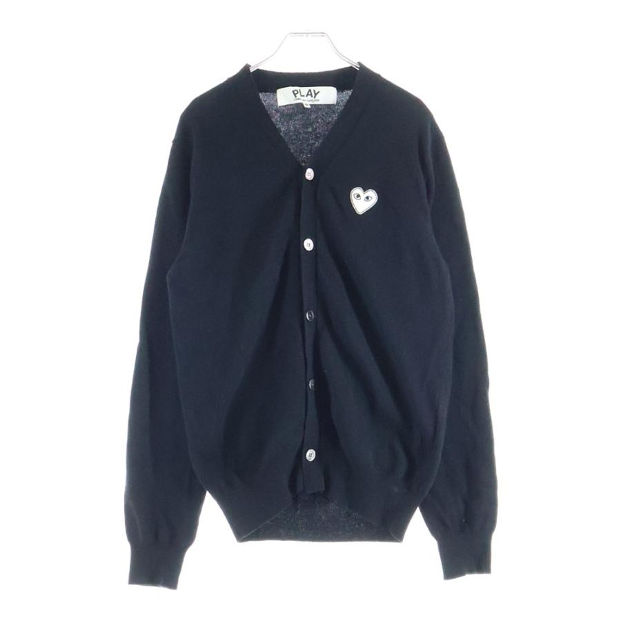 【人気モデル】コムデギャルソン ハートロゴ ウールカーディガン 黒 Sサイズ PLAY COMME des GARCONS プレイコムデギャルソン ハートロゴパッチ