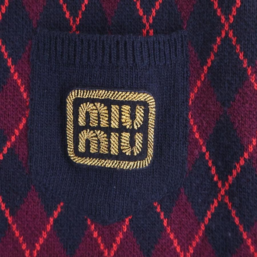 miumiu ミュウミュウ ロゴ刺繍 アーガイル柄 Vネックカーディガン