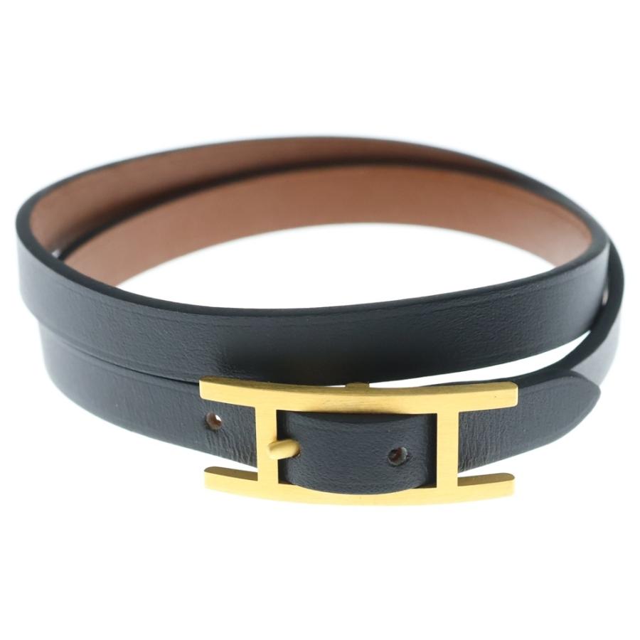 HERMES（エルメス） アピ3 レザーブレスレット T刻印 ブラック GD金具