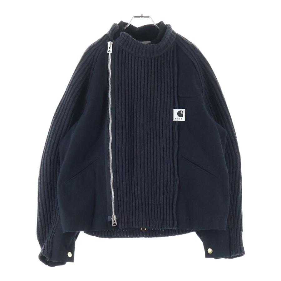豚野郎　sacai ジップアップニットブルゾン　サイズ1 ブラック　サカイ sacai（サカイ） ×Carhartt WIP Duck Wool Knit Blouson ウォッシュド