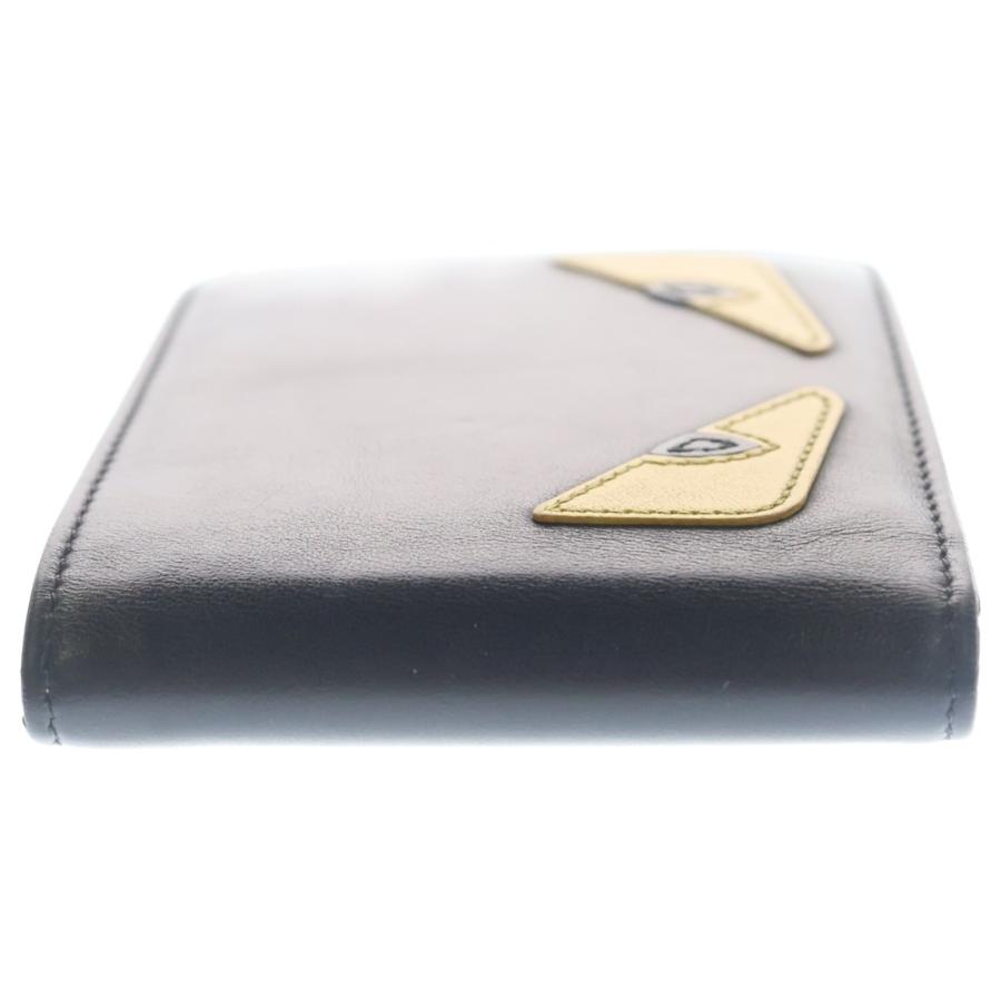 美品 FENDI モンスター 二つ折り財布 バグズアイ レザー フェンディ 黒 FENDI（フェンディ） モンスター バグズアイ レザーウォレット 2つ折り