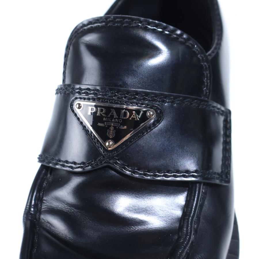 PRADA プラダ トライアングルロゴプレート ブラッシュドレザー ローファー ブラック 2DE127 PRADA（プラダ） トライアングルロゴプレート ブラッシュドレザー