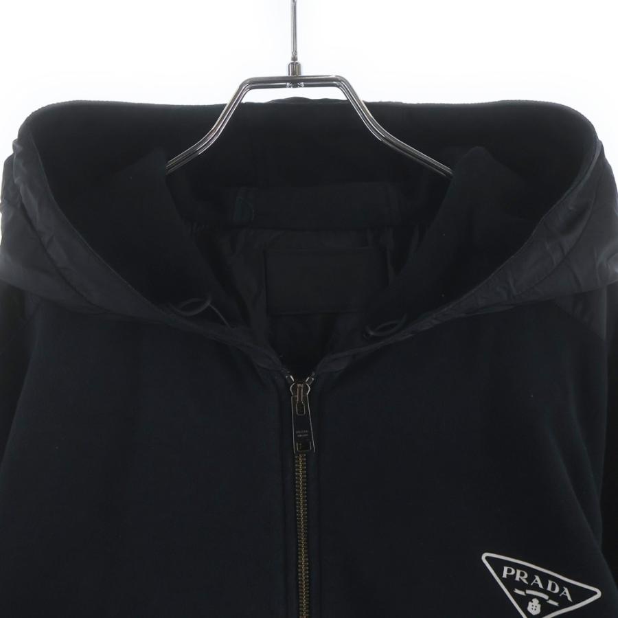 PRADA プラダ Cotton Logo Hoodie トライアングルロゴプリントスウェットプルオーバーパーカー ブラック ULJ19A R232の画像