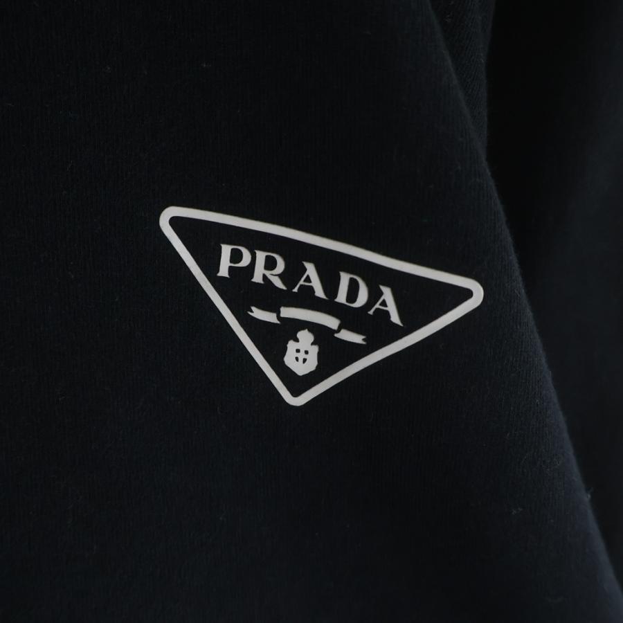 PRADA プラダ Cotton Logo Hoodie トライアングルロゴプリントスウェットプルオーバーパーカー ブラック ULJ19A R232の画像