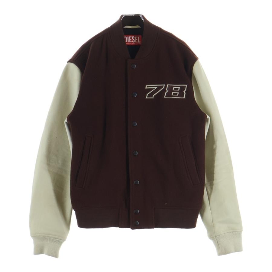DIESEL スタジャン ワッペン ロゴ ブラウン系 メンズ ジャケ DIESEL（ディーゼル） 78 ワッペン ウールスタジャン ブラウン A18503