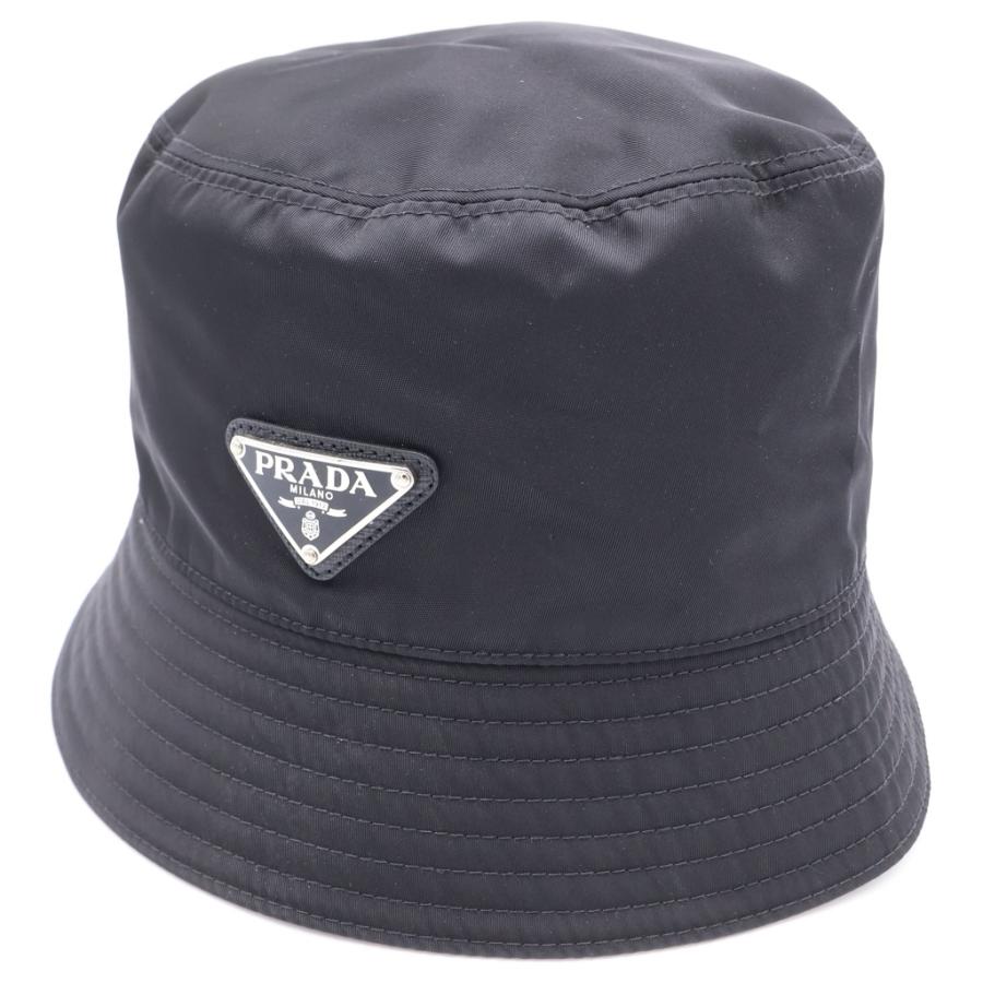 【極美品】PRADA 三角 トライアングル ロゴ バケットハット ブラック M PRADA（プラダ） トライアングルロゴ バケットハット 帽子 ブラック