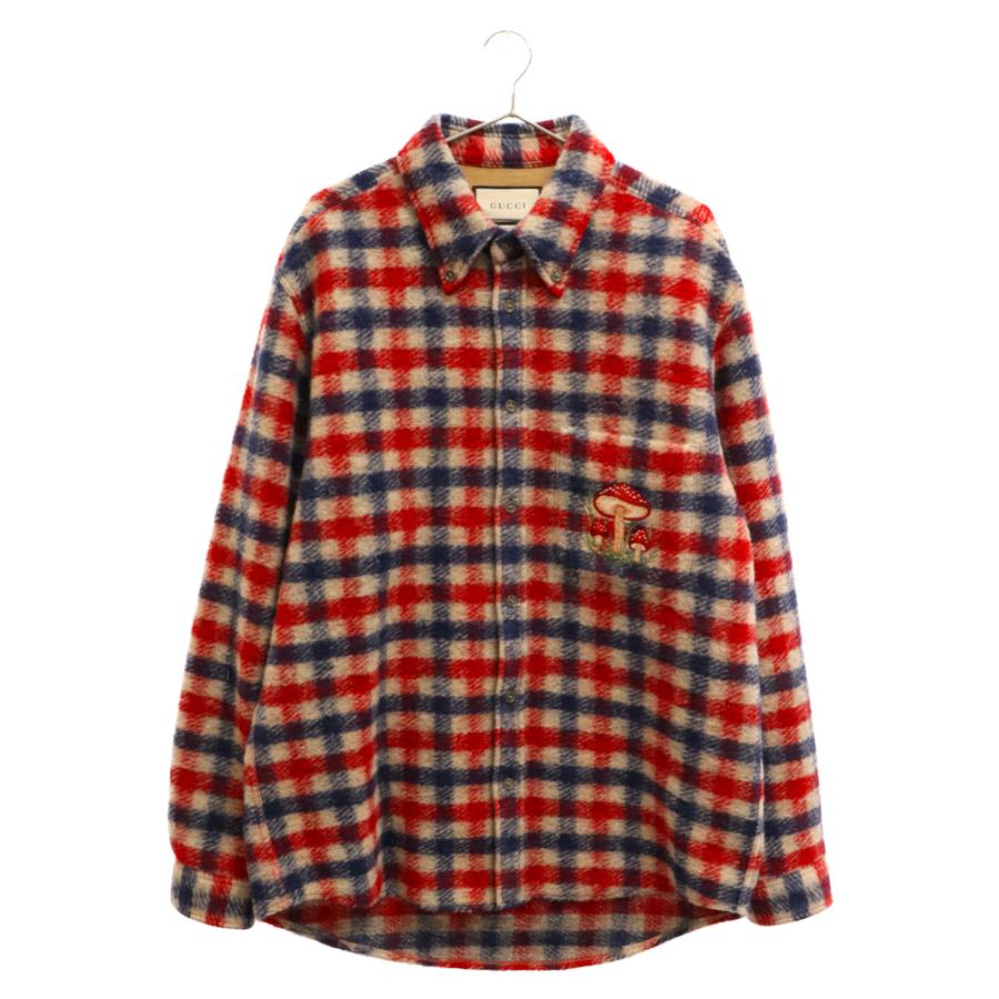 GUCCI グッチ マッシュルーム刺繍 ウール 長袖シャツ 636405 GUCCI グッチ マッシュルーム刺繍 ウール 長袖シャツ 636405