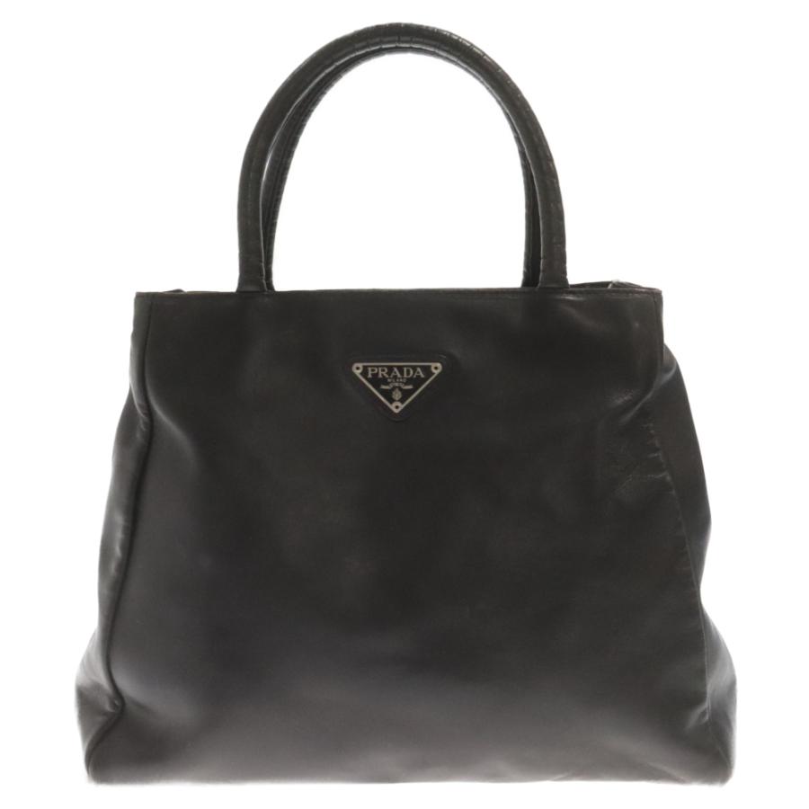 PRADA（プラダ） 三角プレート付 ナッパレザー ハンドバッグ ブラック