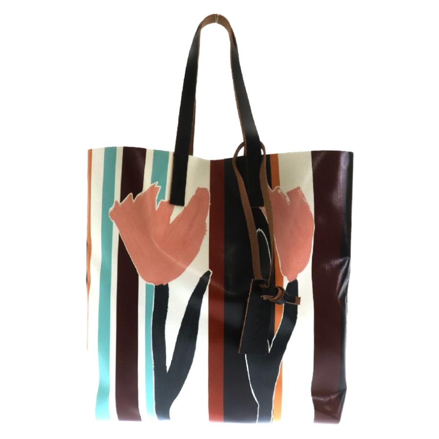 MARNI マルニ レザーハンドル チューリップ ストライプ PVC トート  