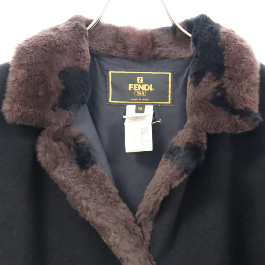 FENDI フェンディ カモ柄 ファーカラーラペル ロングコート ブラック 