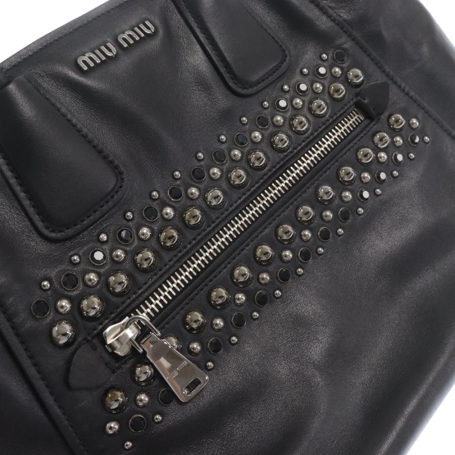miumiu ミュウミュウ SOFT CALF BORCH スタッズ レザー 2WAY ハンドバッグ ショルダーバッグ ブラック RN1003 miumiu ミュウミュウ SOFT CALF BORCH スタッズ レザー 2WAY