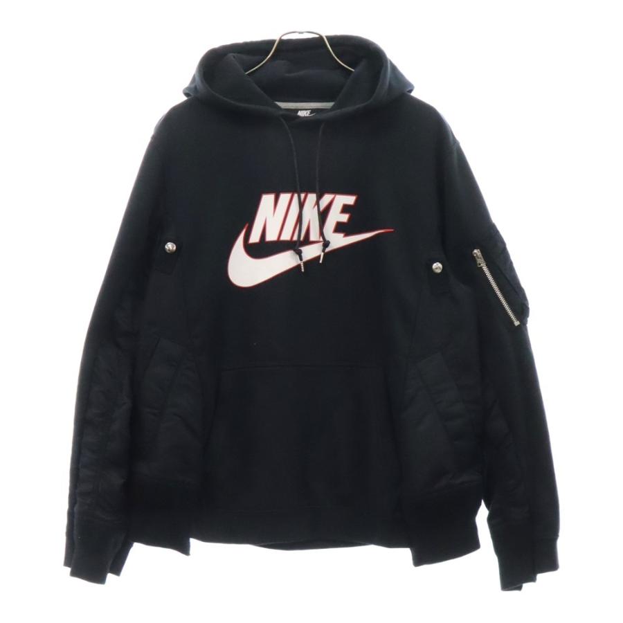 sacai ドッキングパーカー ブラック sacai（サカイ） 19SS ×NIKE ロゴプリント MA-1ドッキングパーカー