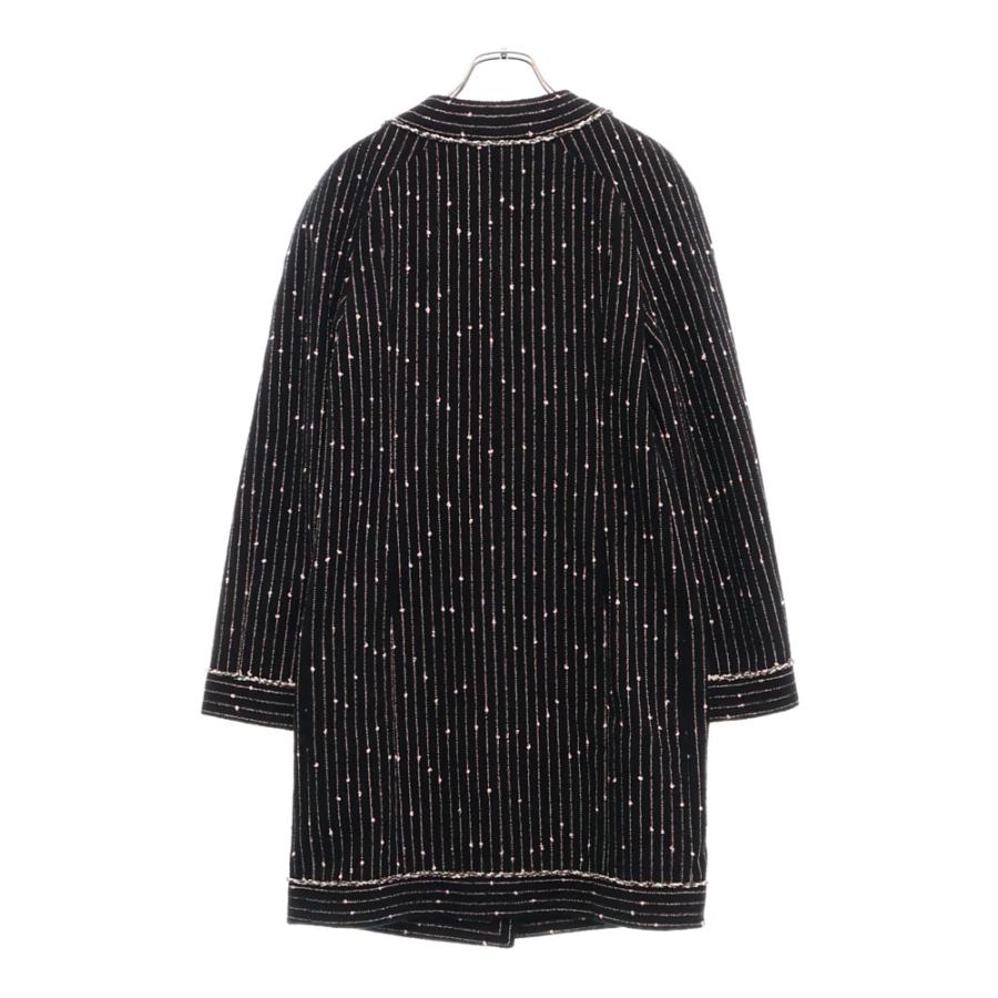 CHANEL シャネル ココマークボタン ストライプ ノーカラーツイードジャケット レディース ブラック/ピンク NM434の画像