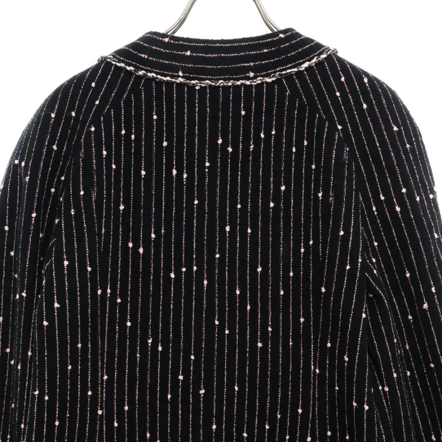 シャネル 星ココボタン裾チェーン シルクパイピング ノーカラーツイードジャケット CHANEL（シャネル） ココマークボタン ストライプ ノーカラーツイード