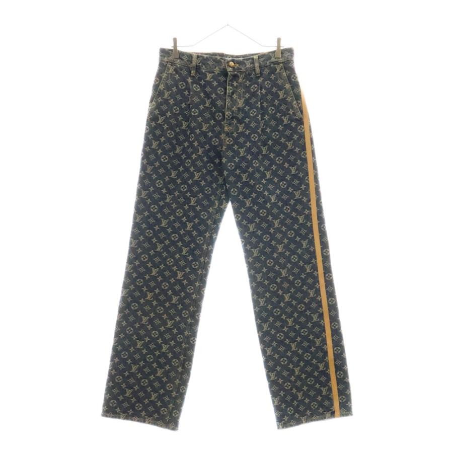 LOUIS VUITTON ヴィトン デニム パンツ モノグラム レザーブラック