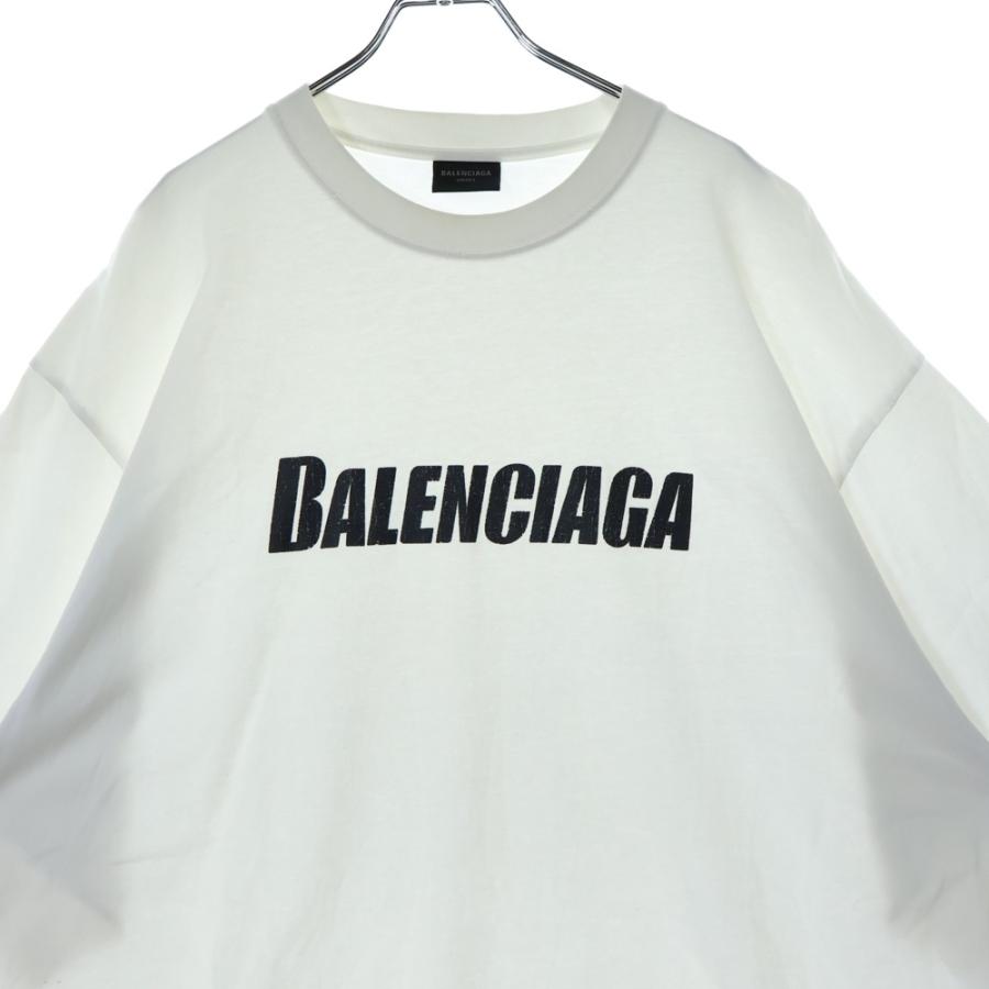 BALENCIAGA バレンシアガ 21SS Caps Destroyed Flatground デストロイ加工 フロントロゴプリント クルーネック半袖Tシャツカットソー ホワイト KT93 651795TNVL19040