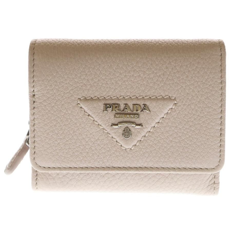 PRADA（プラダ） トライアングルロゴ 三つ折りレザー財布 ピンク