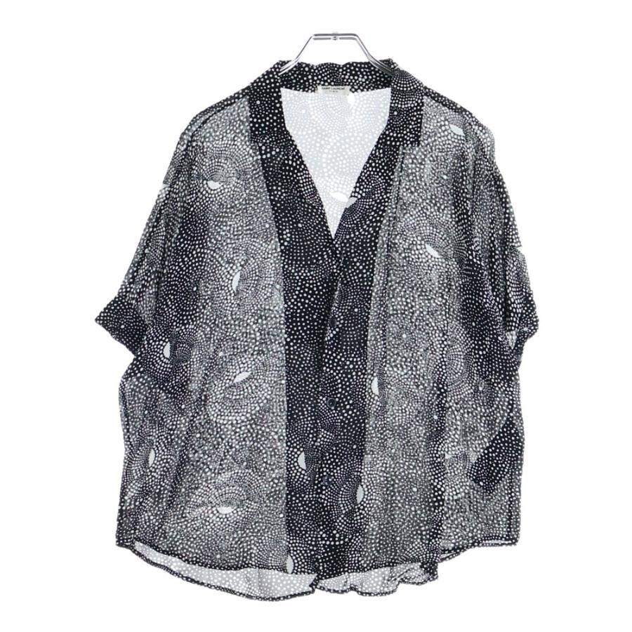 SAINT LAURENT PARIS半袖シャツ 黒 白模様 サイズ38 SAINT LAURENT PARIS サンローランパリ スパイラルドット レーヨン半袖