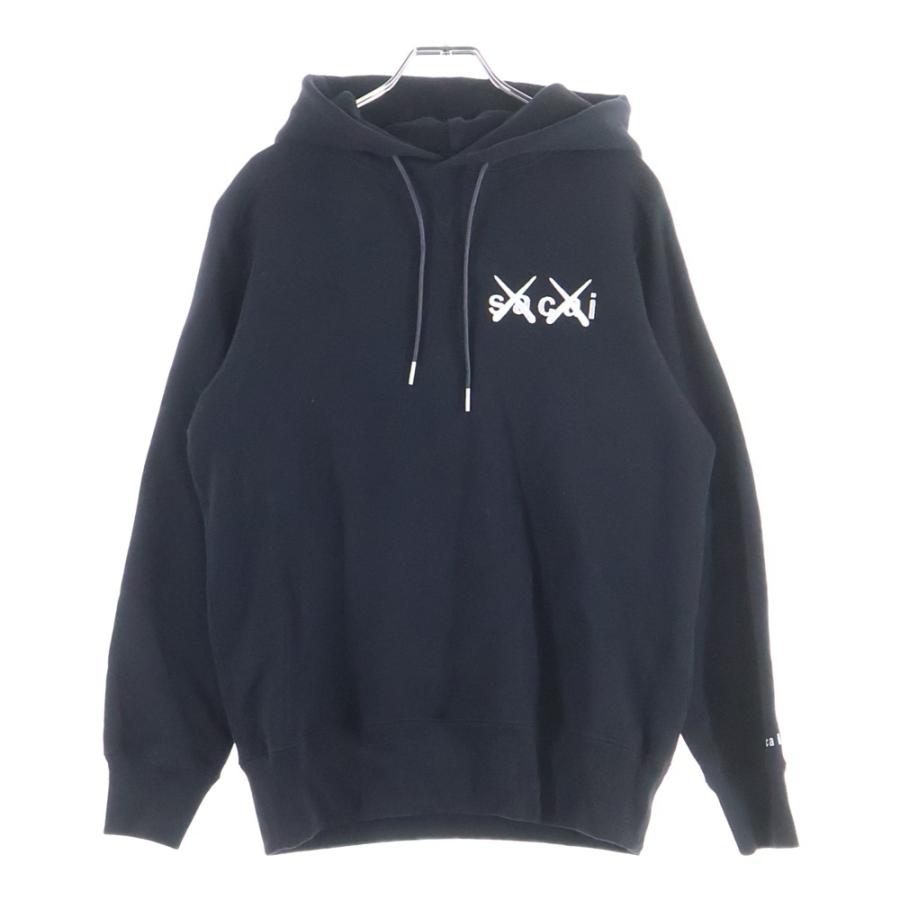 sacai（サカイ） 21SS ×KAWS 刺繍ロゴ プルオーバーパーカー ブラック