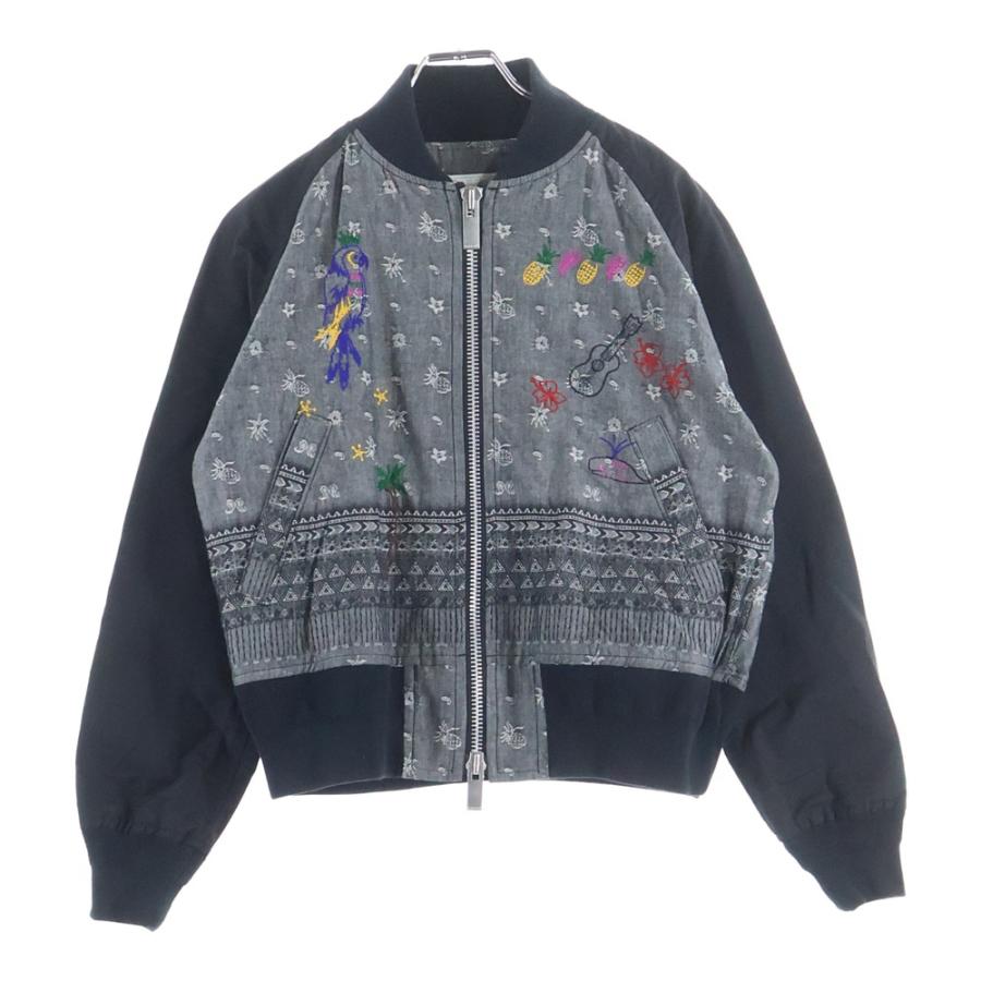 sacai（サカイ） 17AW 刺繍プリント ジップアップジャケット ブラック
