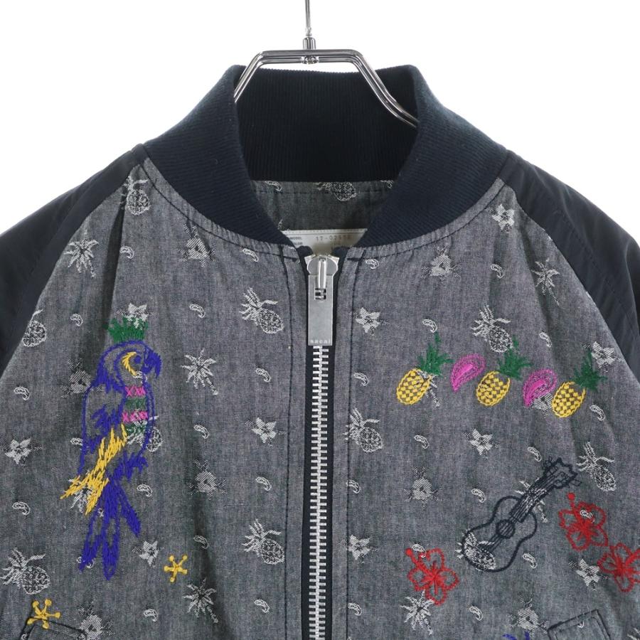 sacai（サカイ） 17AW 刺繍プリント ジップアップジャケット ブラック