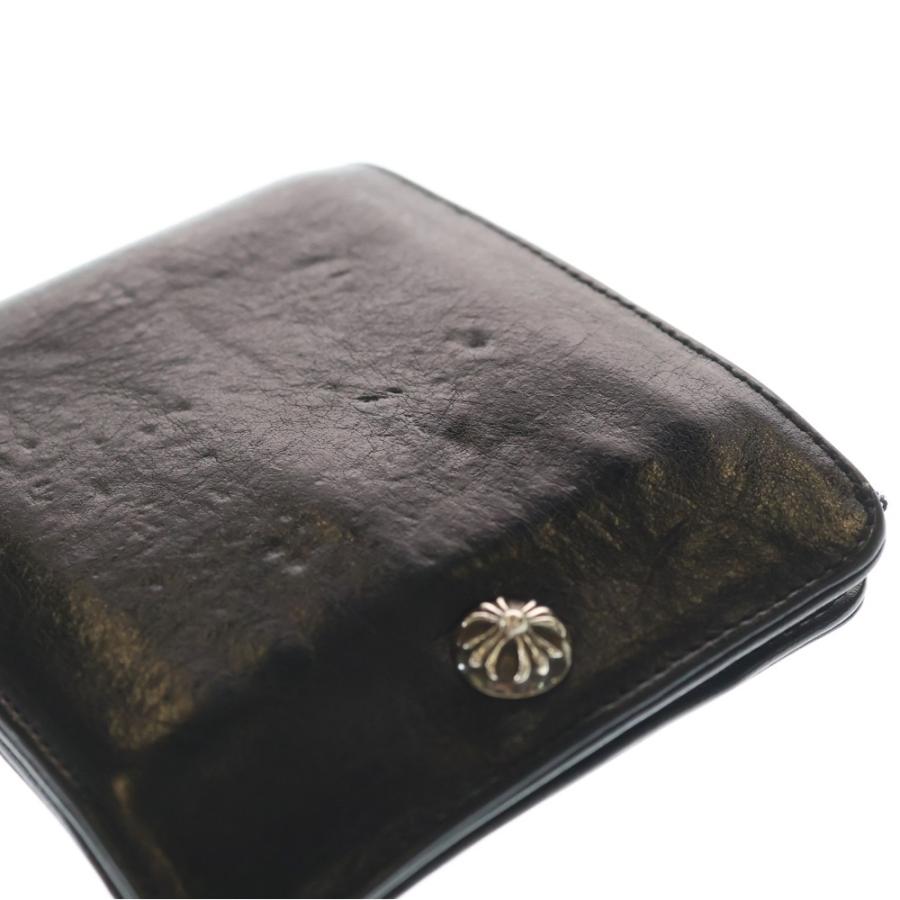 新品／ クロムハーツ レザー ウォレット ブラック 1SNAP フラワーボタン CHROME HEARTS（クロムハーツ） 1SNAP 1スナップ クロス ボールボタン