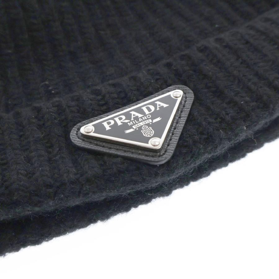 PRADA（プラダ） ビーニー ニットキャップ ブラック コットン 三角