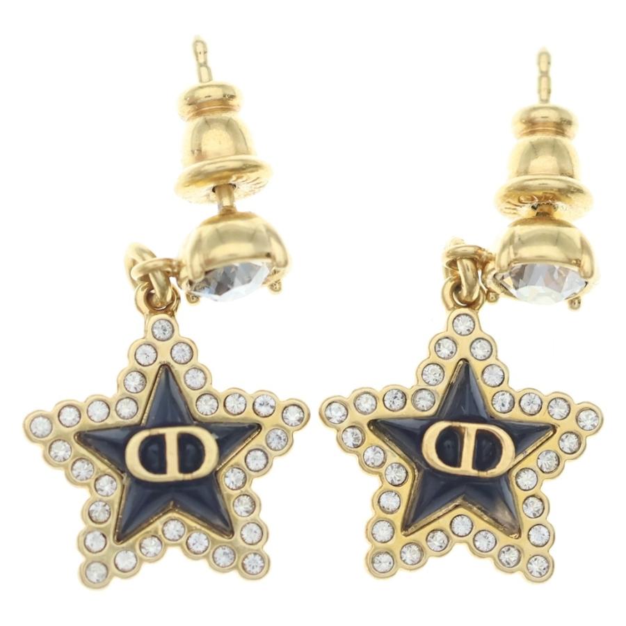 DIOR ディオール ラインストーン スターピアス ブラック×ゴールド GP 