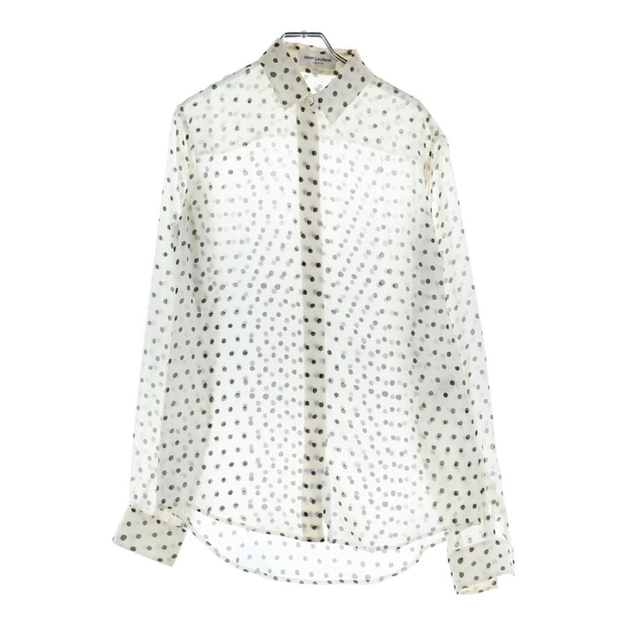 SAINT LAURENT PARIS サンローランパリ ドット総柄 シルク シアー 長袖
