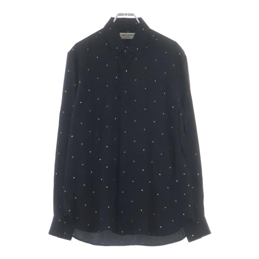 SAINT LAURENT PARIS サンローランパリ ドット総柄 シルク 長袖シャツ 