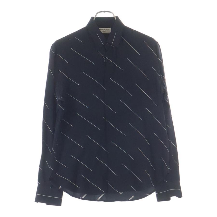 SAINT LAURENT PARIS サンローランパリ タイ付き 総柄プリント シルク 長袖シャツ ブラウス ブラック 708400 SAINT LAURENT PARIS サンローランパリ ロンクスリフ 長袖シャツ