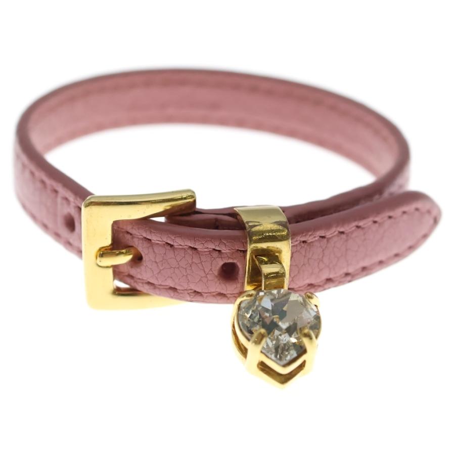 miu miu レザーブレスレット ピンク ラベンダー ゴールドチャーム付き miumiu ミュウミュウ ハートチャームブレスレット ピンク レザー