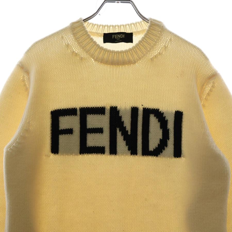 FENDI フェンディ Logo Intersia Knit フロントロゴ クルーネックニット セーター ホワイト FZZ387 A3M3 FENDI（フェンディ） Logo Intersia Knit フロントロゴ クルーネック