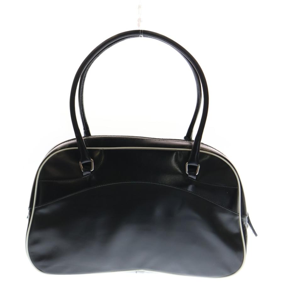 美品 シルクPRADA 黒 リングハンドル パーティーバッグ PRADA（プラダ） ボーリングバッグ ハンドバッグ ブラック×ホワイト