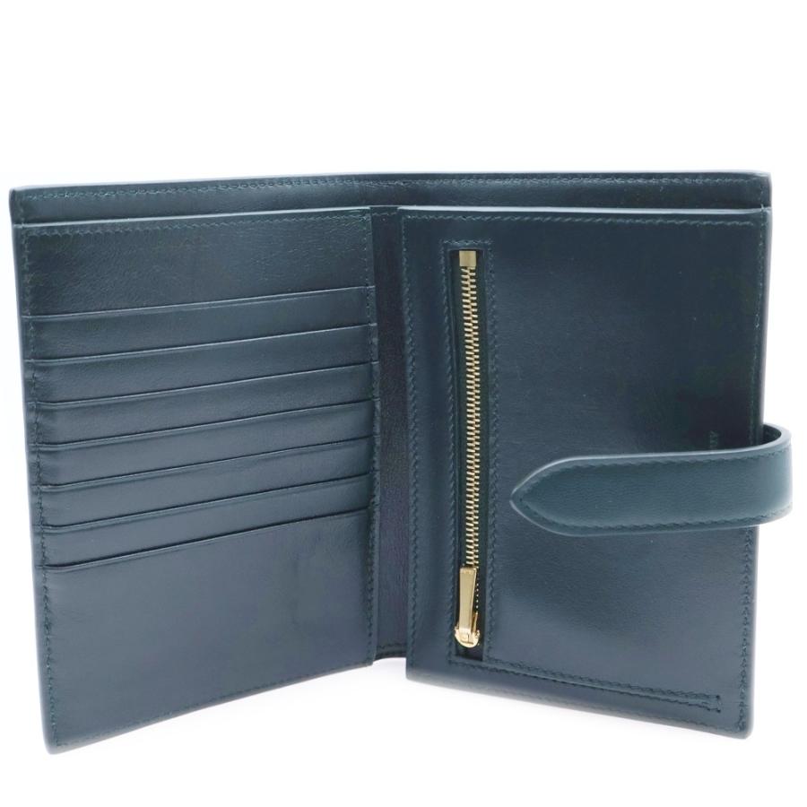 CELINE セリーヌ ストラップ ウォレット グリーン レザー 二つ折り財布 CELINE（セリーヌ） ストラップ ウォレット グリーン レザー 二つ折り
