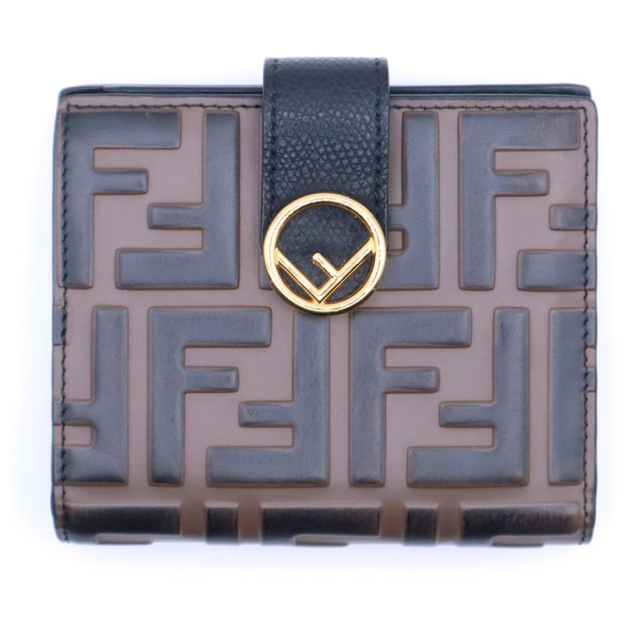 未使用【FENDI】フェンディ ズッカ柄 二つ折り財布 レザー ブラウン FENDI（フェンディ） エフ イズ ズッカ柄 コンパクトウォレット 二