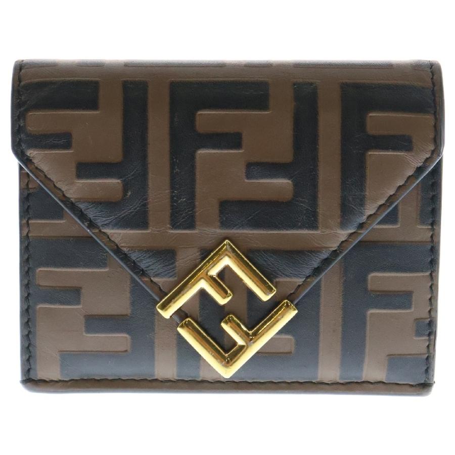 美品✨FENDI　三つ折り財布　FFダイヤモンド　ゴールド金具　レザー　フラップ FENDI（フェンディ） FFダイヤモンド 三つ折り財布 コンパクト