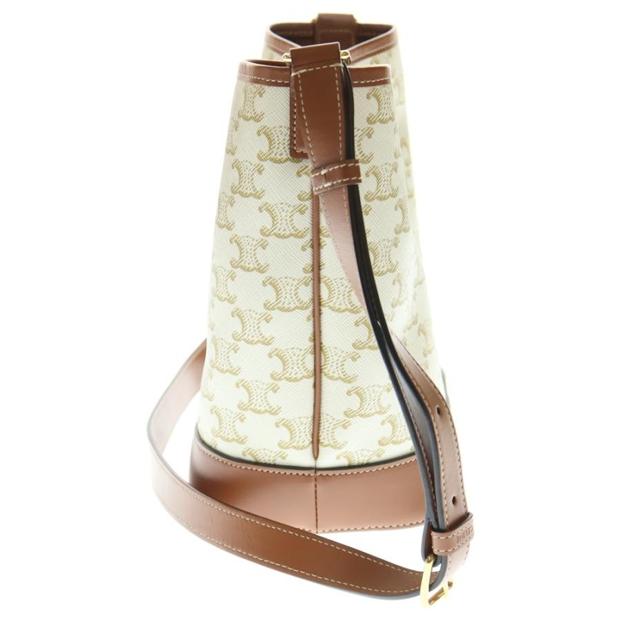 本物 セリーヌ CELINE トリオンフ スモール バケット ショルダーバッグ ポシェット PVC ホワイト ブラウン バッグ 中古・ CELINE セリーヌ スモールバケット トリオンフ ショルダーバッグ PVC