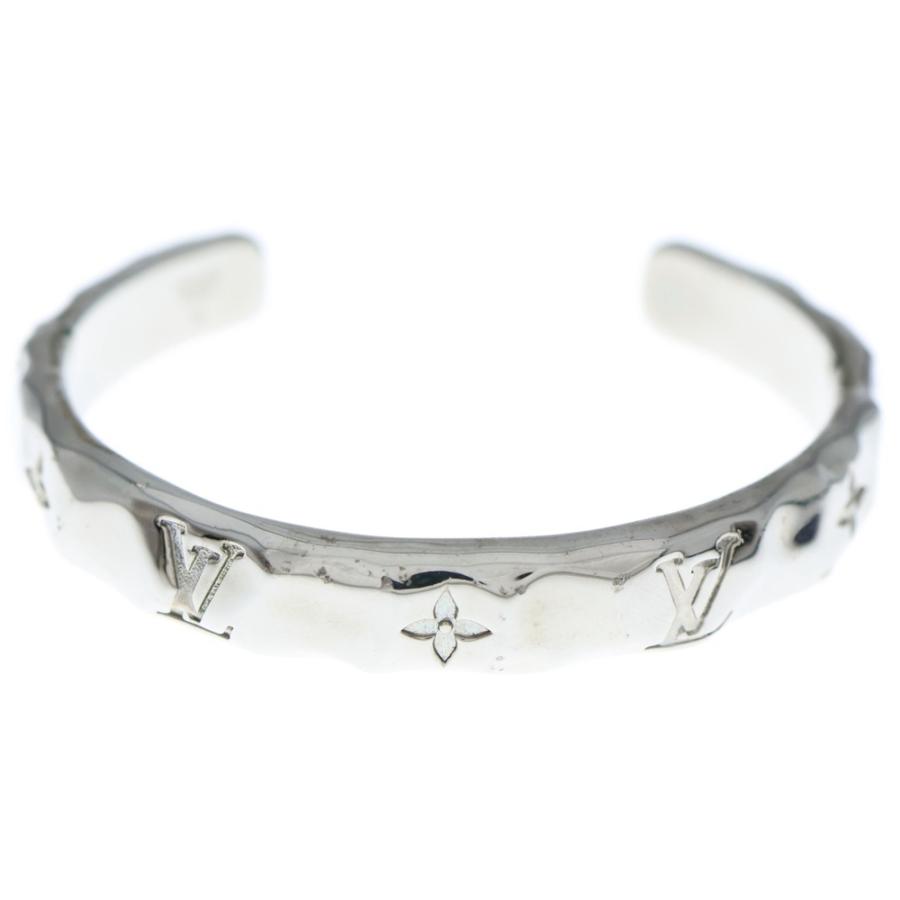 ルイヴィトン　シルバー レザー バングル　ブレスレット（中古品） LOUIS VUITTON（ルイ・ヴィトン） カフ モノグラム カーヴド バングル