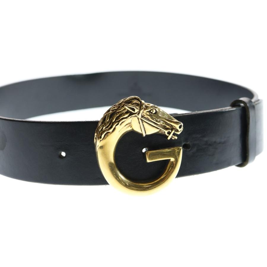 GUCCI グッチ シュバルツ ベルト 馬モチーフ ブラック レザー ゴールド