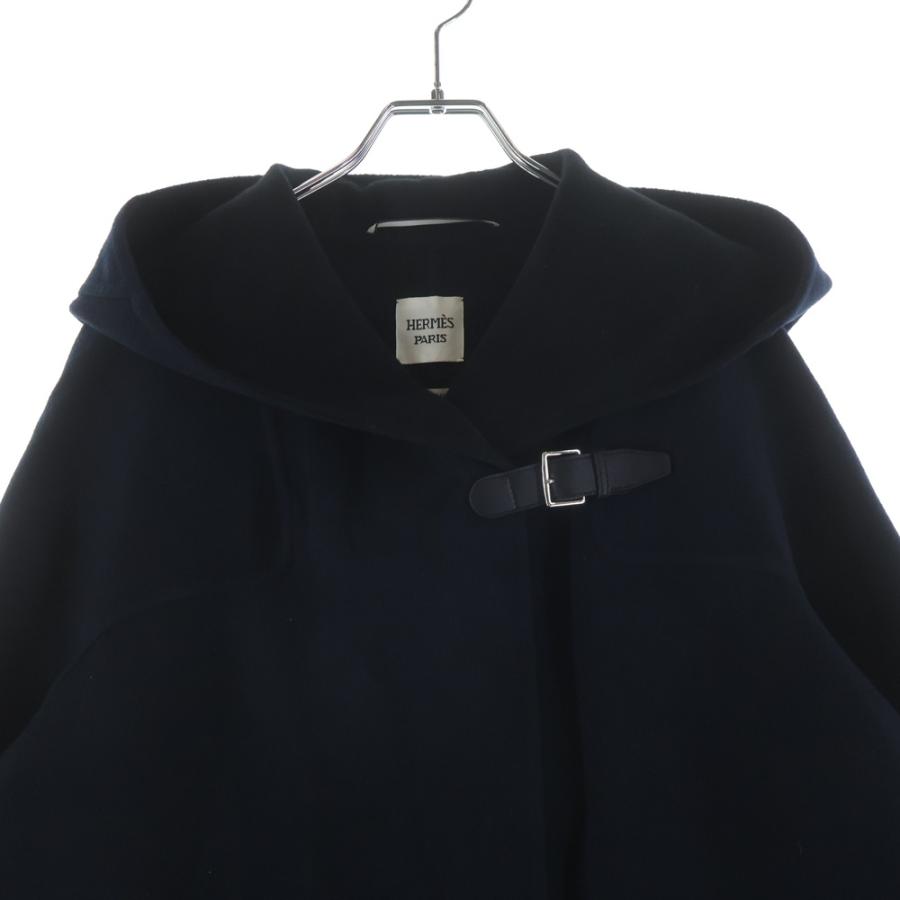HERMES エルメス ベルト付フーデッドカシミヤコート ブルーノワール ネイビー 4H0124DBの画像