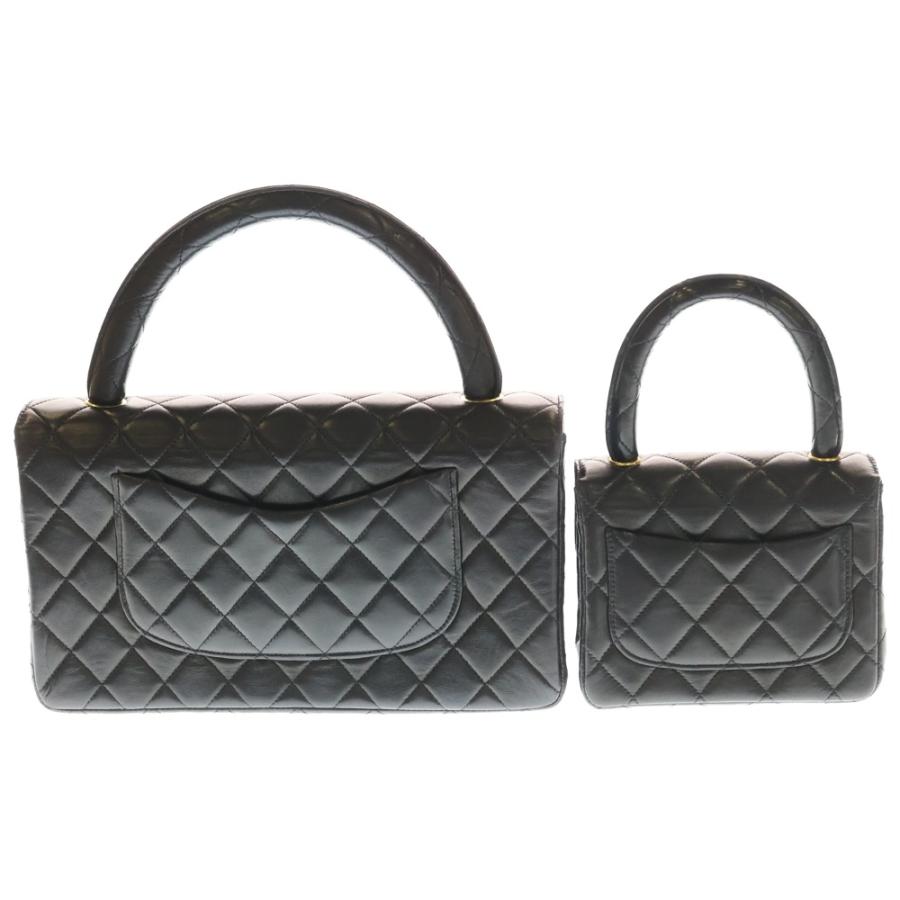CHANEL シャネル マトラッセ 親子バッグ ハンドバッグ ブラック ラムスキン ゴールド金具 A04193の画像