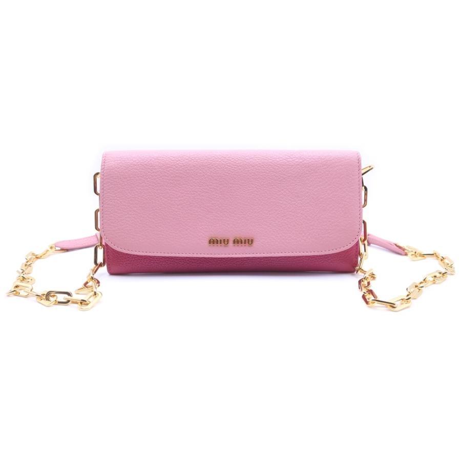 miumiu ミュウミュウ ロゴチェーンウォレット ショルダーバッグ ミニバッグ ピンク レザー ゴールド金具 miumiu ミュウミュウ ロゴチェーンウォレット ショルダーバッグ ミニ