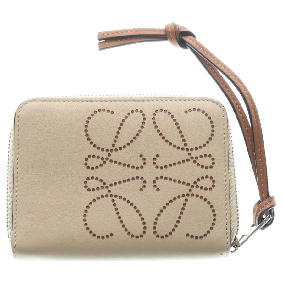 ꒰美品꒱ LOEWE／ロエベ／アナグラムコンパクトジップウォレット／ベージュ LOEWE（ロエベ） アナグラム レザー コンパクトジップウォレット