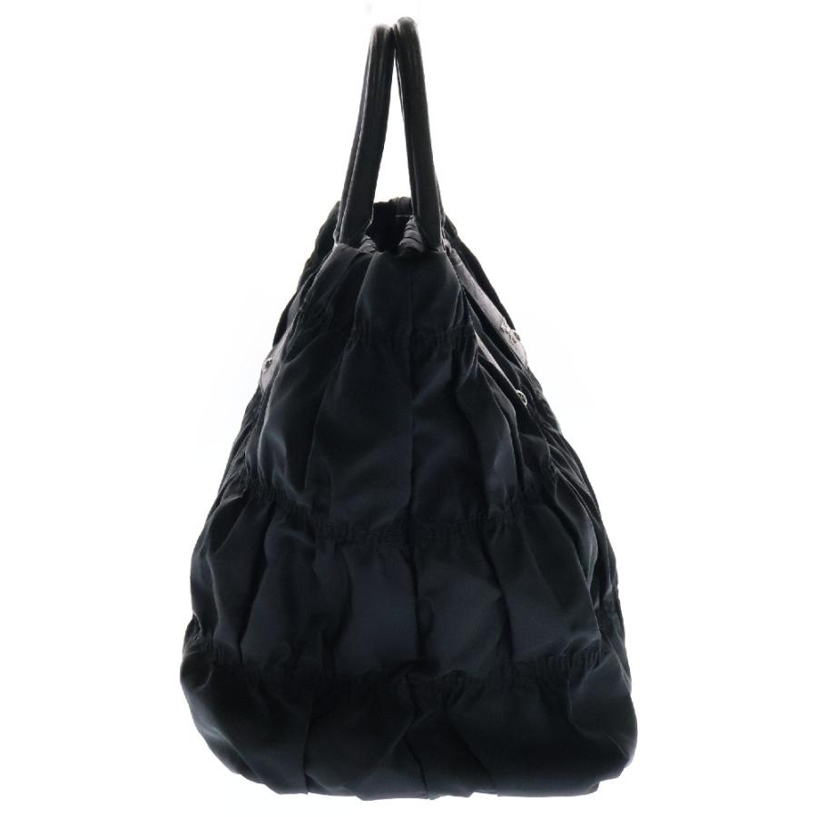 PRADA プラダ ギャザー トートバッグ ハンドバッグ 黒 ナイロン×レザー  