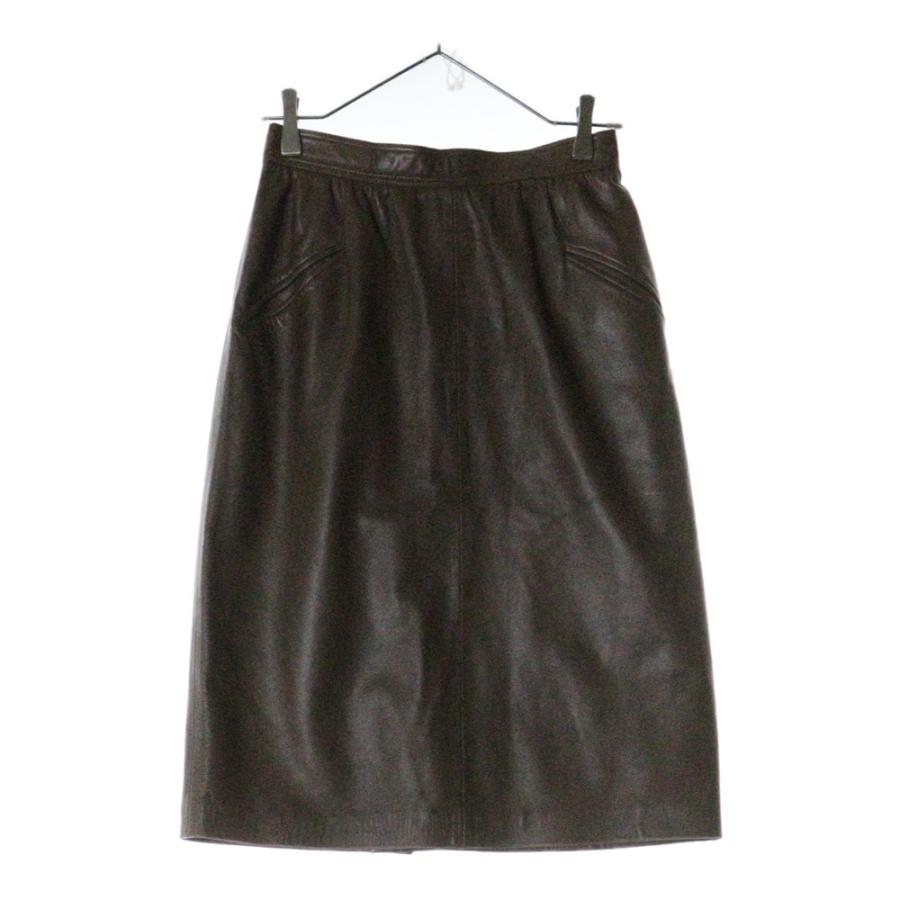 LOEWE ロエベ ラムスキン レザー タイト ミディアム スカート ブラウン  