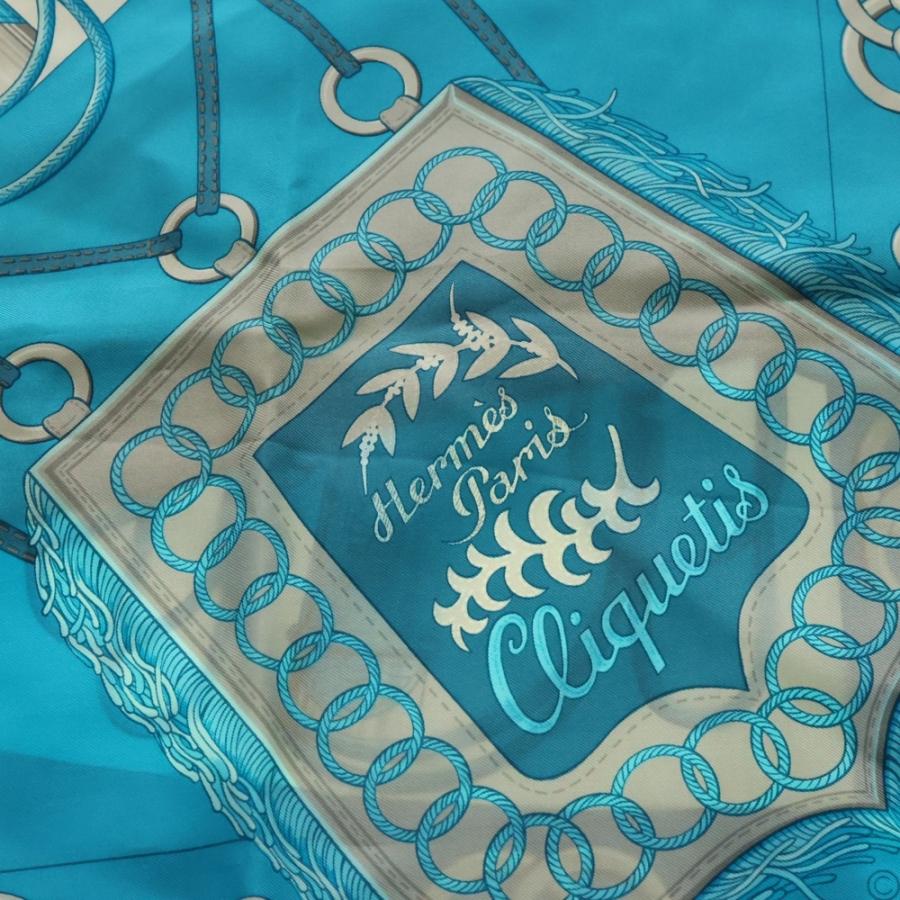 エルメス　HERMES スカーフ　Cliquetis カレ90 ブルー　美品 HERMES（エルメス） カレ90 クリケティス シルクスカーフ ライトブルー