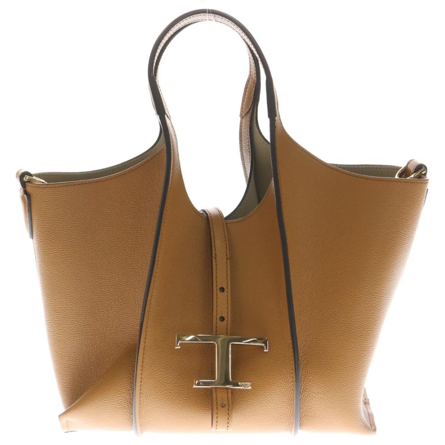 【最終価格】TOD’S トッズ ハンドバッグ ロゴ金具 ブラウン（美品） TOD'S（トッズ） Tタイムレス 2WAY ポーチ付レザーハンドバッグ